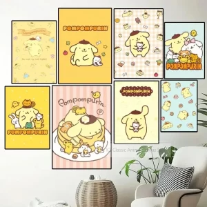 MINISO Sanrio Pom Pom Purin Poster Painting Wall Pictures for Living Room Decor Sticker