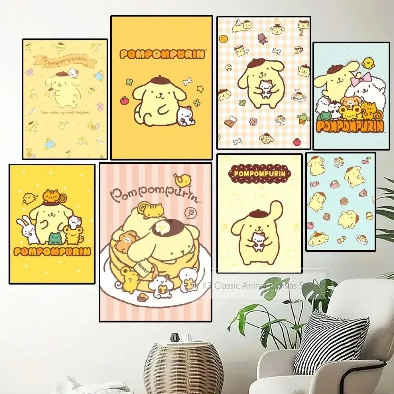 MINISO Sanrio Pom Pom Purin Poster Painting Wall Pictures for Living Room Decor Sticker