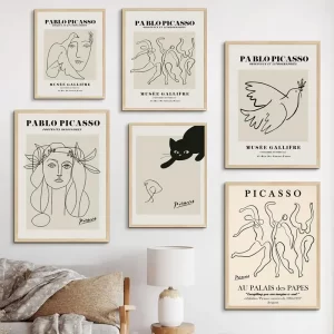 Pablo Picasso Exhibition Posters and Prints Black Cat Line Vintage Canvas Painting Modern Gallery Wall Art Pictures Home Decor