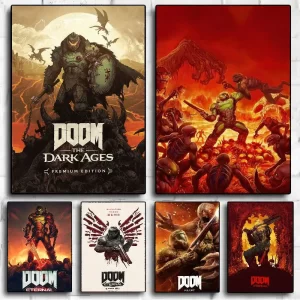 1pc Game A-DOOM-Eternal Self-adhesive Art Poster Retro Kraft Paper Sticker DIY Room Bar Cafe Stickers Wall Painting