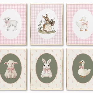 Cartoon Cute Animal Baby Lamb Duckling Bunny Poster Canvas Paint Prints Art Picture Home Girls' Children Room Wall Decor Gift
