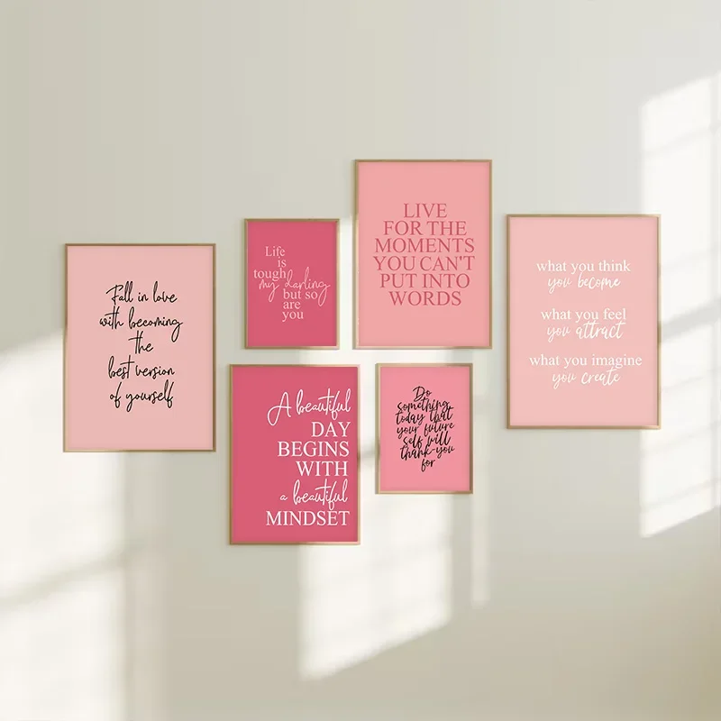 Inspirational Wall Art Women Pink Desk Decor Poster Quotes about Life Gallery Wall Canvas Painting Bedroom Living Room Wall Art - Image 2