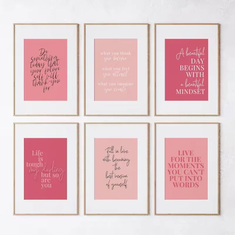 Inspirational Wall Art Women Pink Desk Decor Poster Quotes about Life Gallery Wall Canvas Painting Bedroom Living Room Wall Art - Image 4