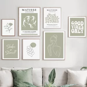 Boho Matisse Lines Girl Green Leaves Wall Art Canvas Painting Abstract Nordic Posters And Prints Pictures For Living Room Decor