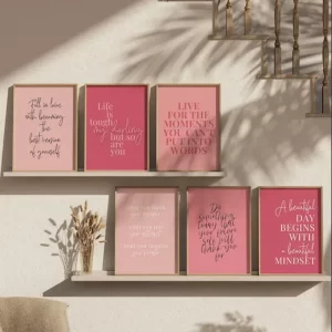 Inspirational Wall Art Women Pink Desk Decor Poster Quotes about Life Gallery Wall Canvas Painting Bedroom Living Room Wall Art