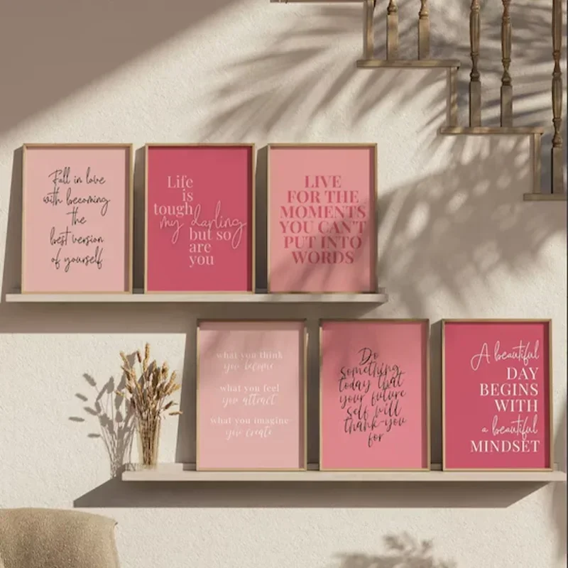 Inspirational Wall Art Women Pink Desk Decor Poster Quotes about Life Gallery Wall Canvas Painting Bedroom Living Room Wall Art