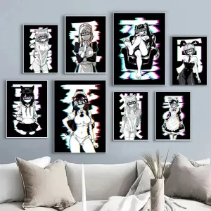 Black and White Anime Girl Sexy Figure Waifu Material Posters Minimalist Canvas Painting for Living Room Modern Home Decor