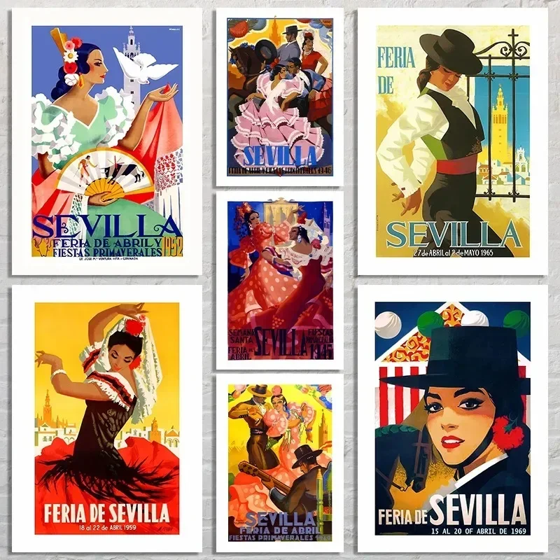 Vintage Seville Travel Poster Vintage Traveling of Seville Wall Art Canvas Painting Souvenirs Art Prints Wall Home Decoration