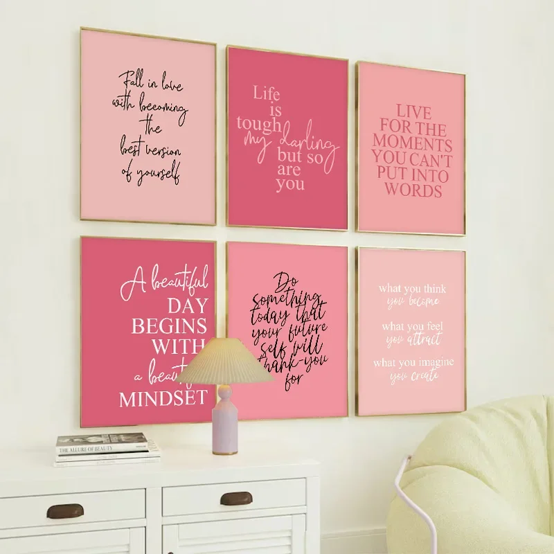 Inspirational Wall Art Women Pink Desk Decor Poster Quotes about Life Gallery Wall Canvas Painting Bedroom Living Room Wall Art - Image 3