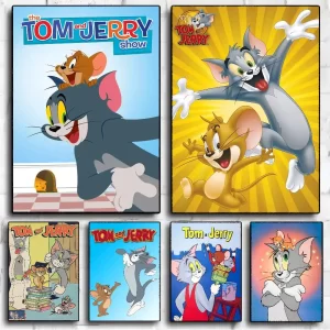 Cartoon Cute T-Tom And J-Jerry Anime Posters Sticky Decoracion Painting Wall Art White Kraft Paper Wall Decor