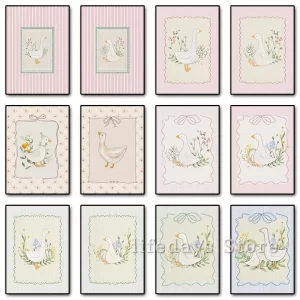 Vintage Silly Goose Floral Posters Prints Canvas Painting Animal Wall Art Pictures for Nursery Cottagecore Home Decor Kids Gift