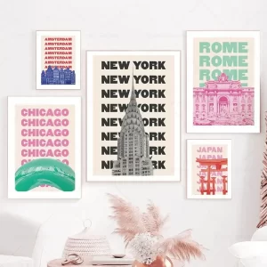 Trendy Travel Print Chicago New York San Francisco London Paris Rome Japan Amsterdam Berlin Egypt Miami Canvas Poster Room Decor